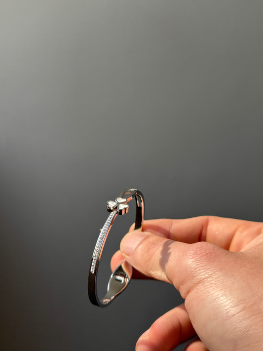 Silver-tone clover crystal cuff bracelet for women