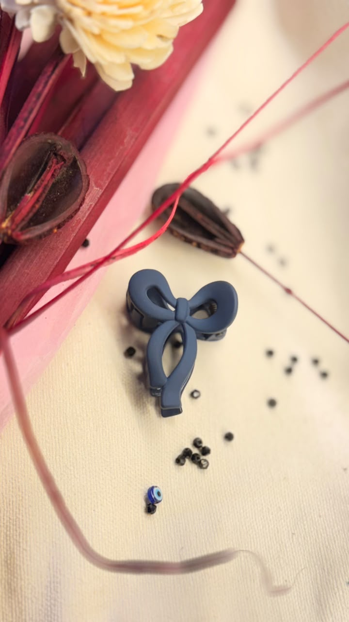 Blue Ribbon Bow Claw Hair Clip