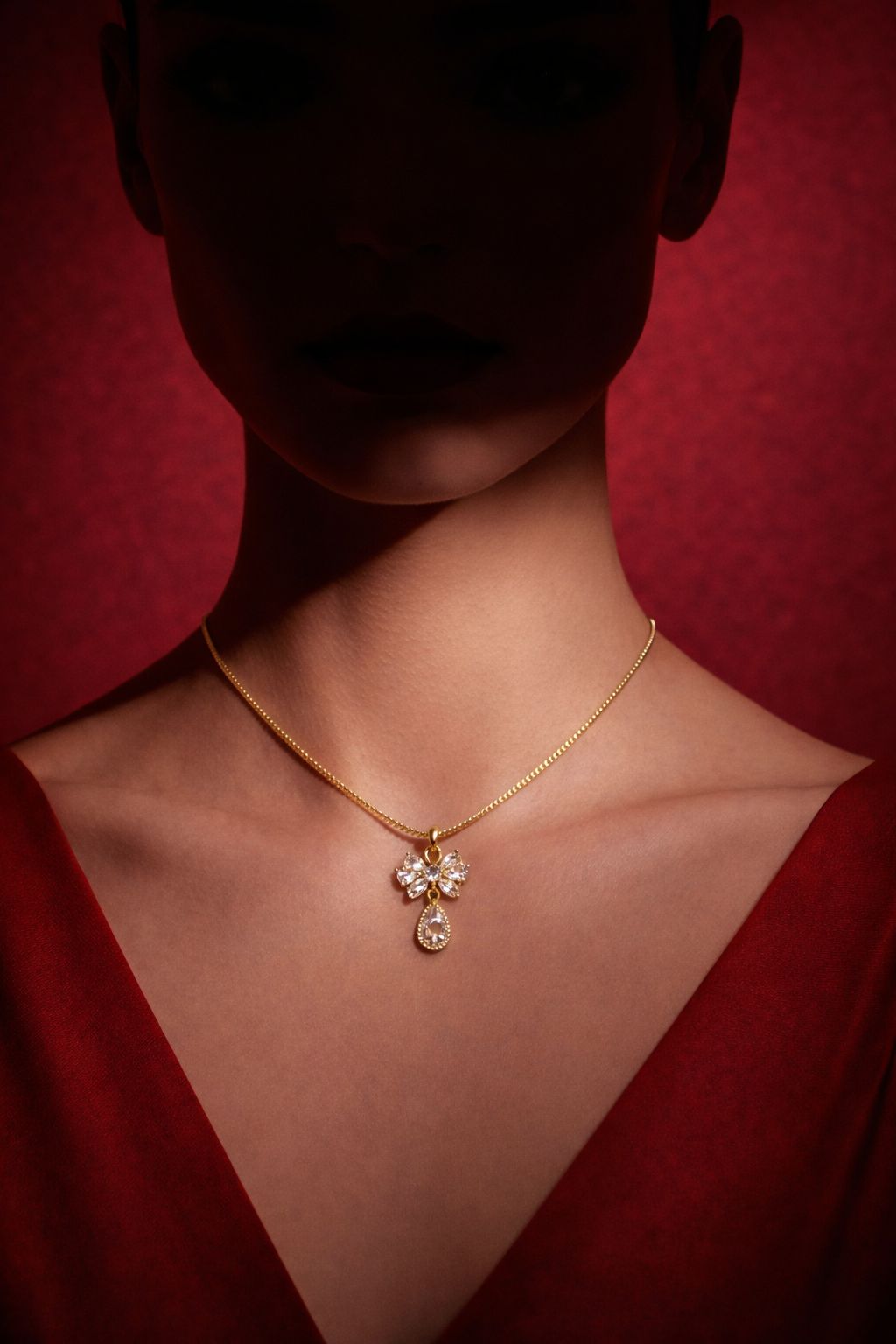 Celeste Bow Drop Crystal Necklace