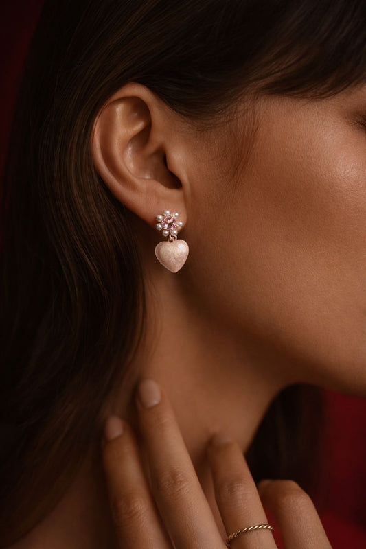 Blush Pearl Heart Drop Earrings