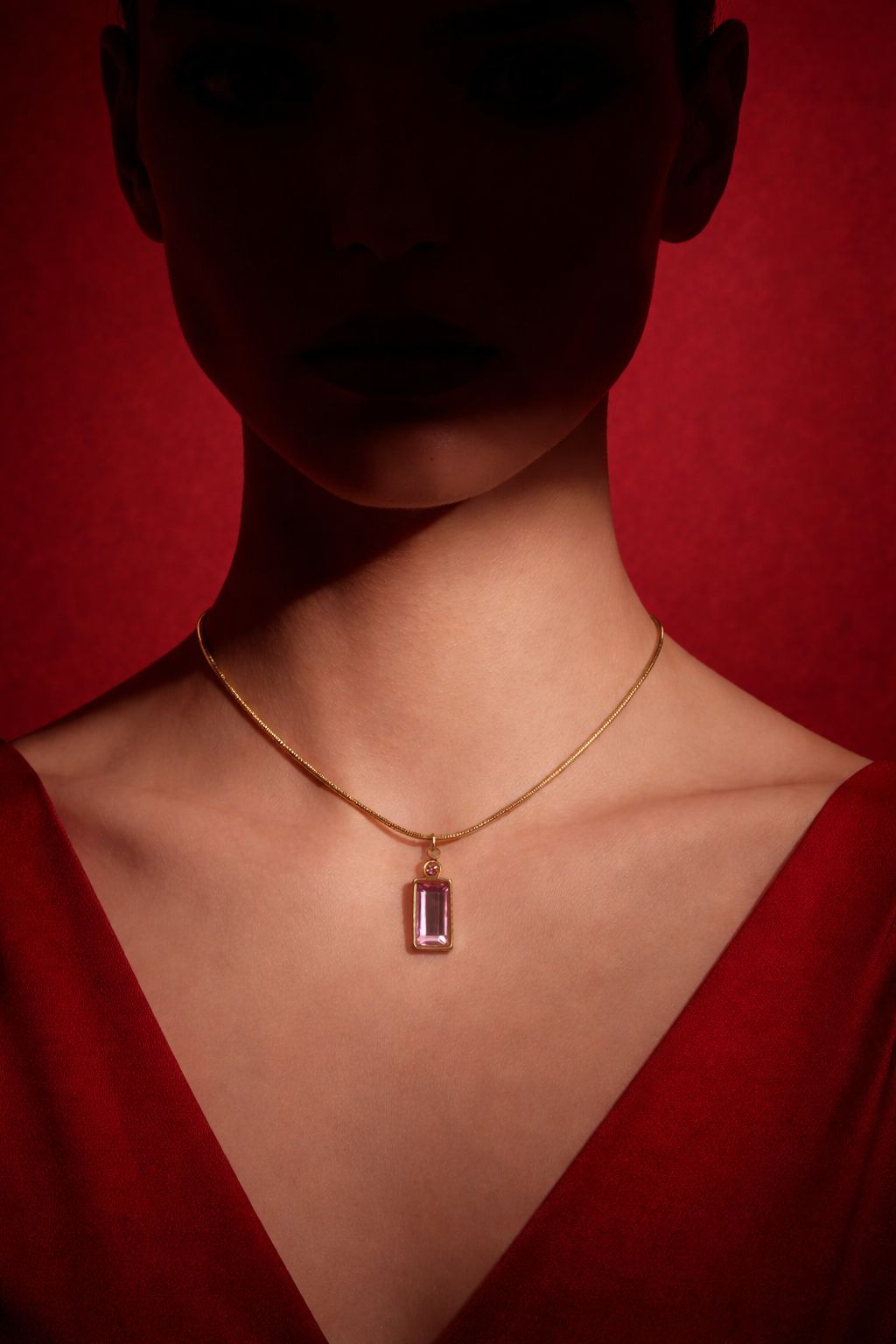 Rose Baguette Crystal Pendant Necklace