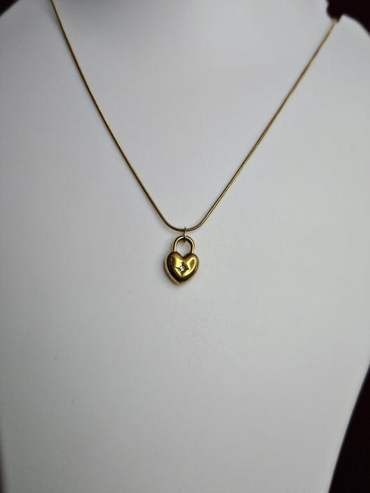 Golden Heart Lock Necklace