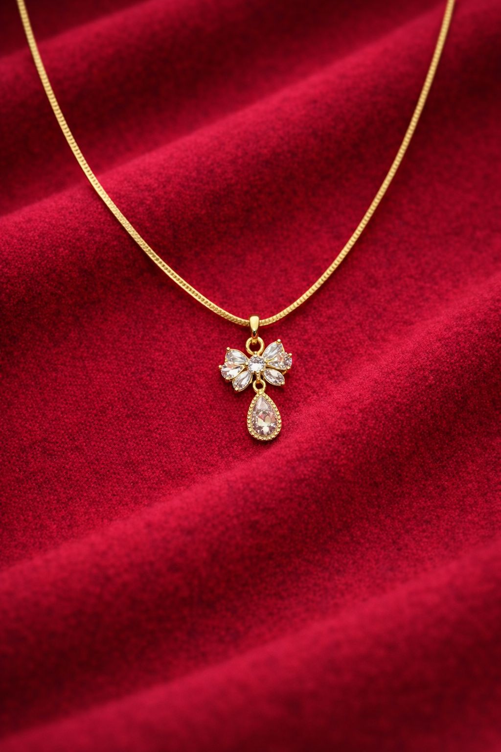 Celeste Bow Drop Crystal Necklace