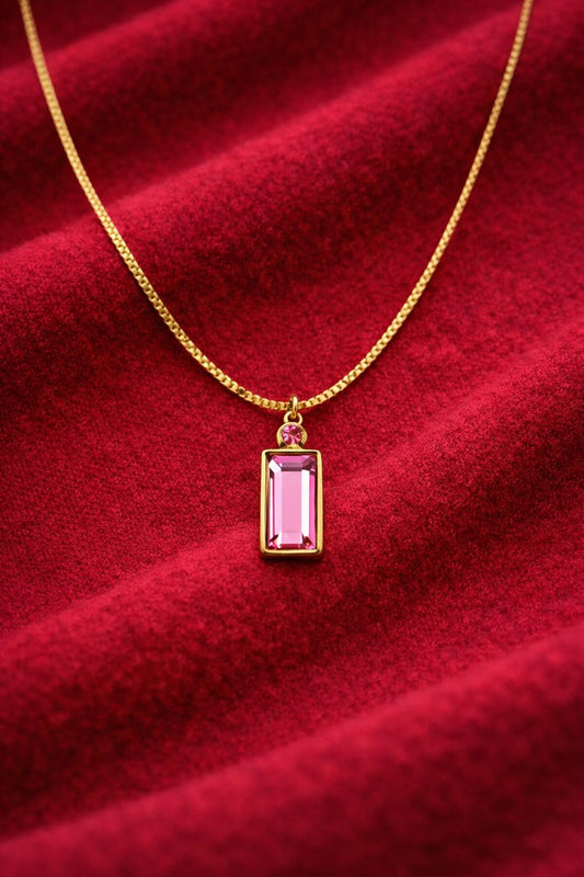 Rose Baguette Crystal Pendant Necklace