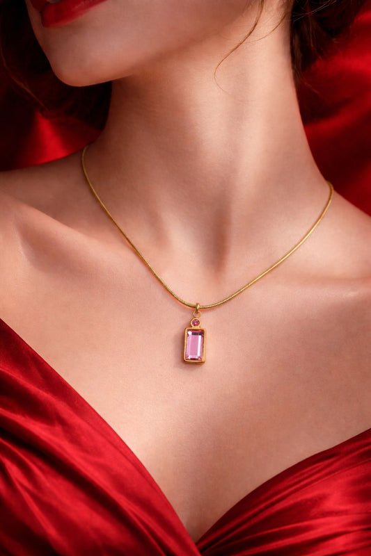 Rose Baguette Crystal Pendant Necklace