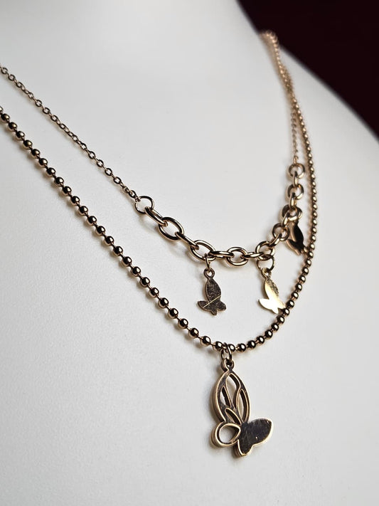 Dual Layer Butterfly Charm Necklace