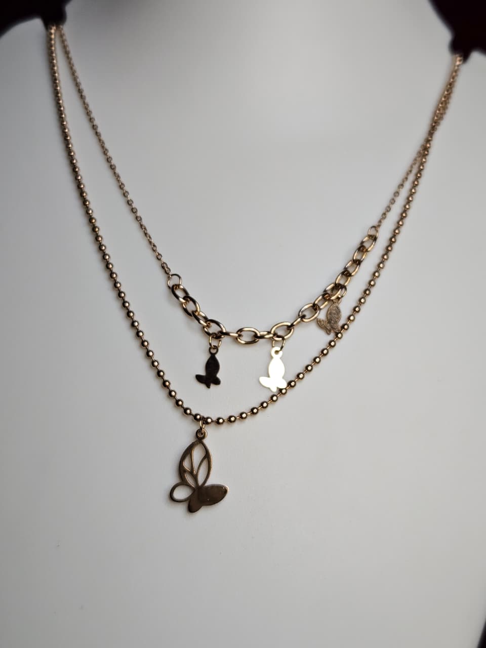 Dual Layer Butterfly Charm Necklace