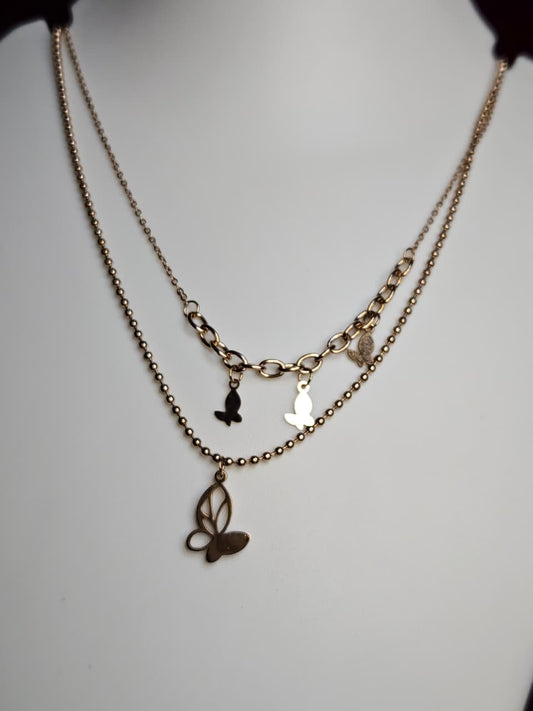 Dual Layer Butterfly Charm Necklace