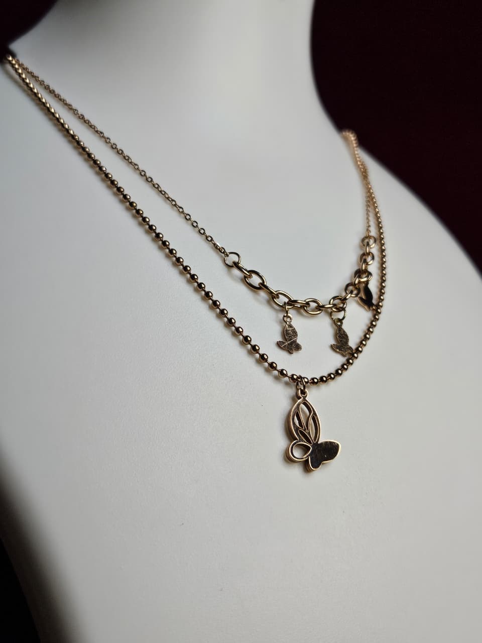 Dual Layer Butterfly Charm Necklace