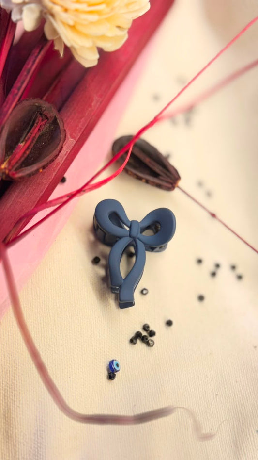 Blue Ribbon Bow Claw Hair Clip
