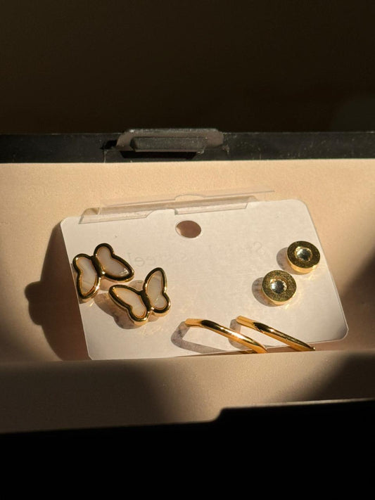 Butterfly & Onyx Stud Earrings Set