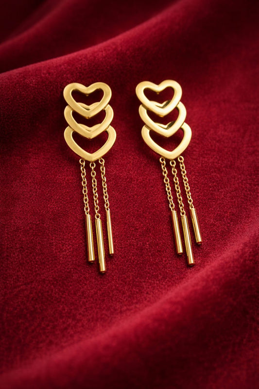 Trio Heart Chain Drop Earrings