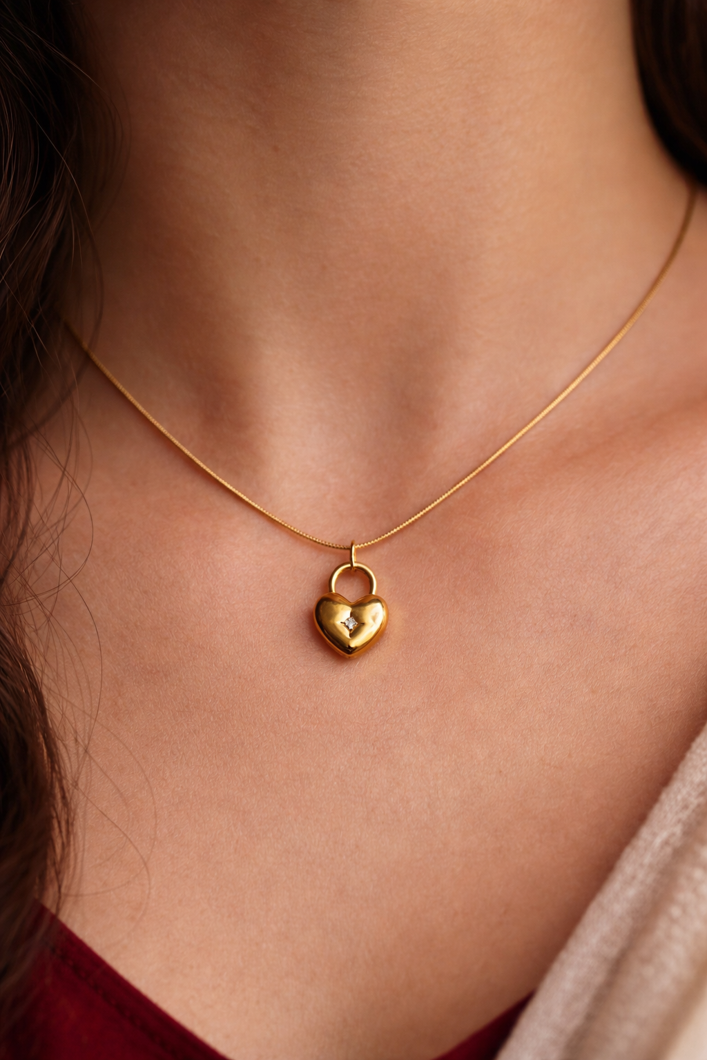 Golden Heart Lock Necklace